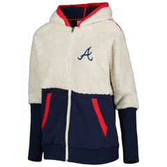 Atlanta Braves G-III 4Her by Carl Banks Women's Shuffle It Raglan Full-Zip Hoodie - Oatmeal/Navy - MLB Online