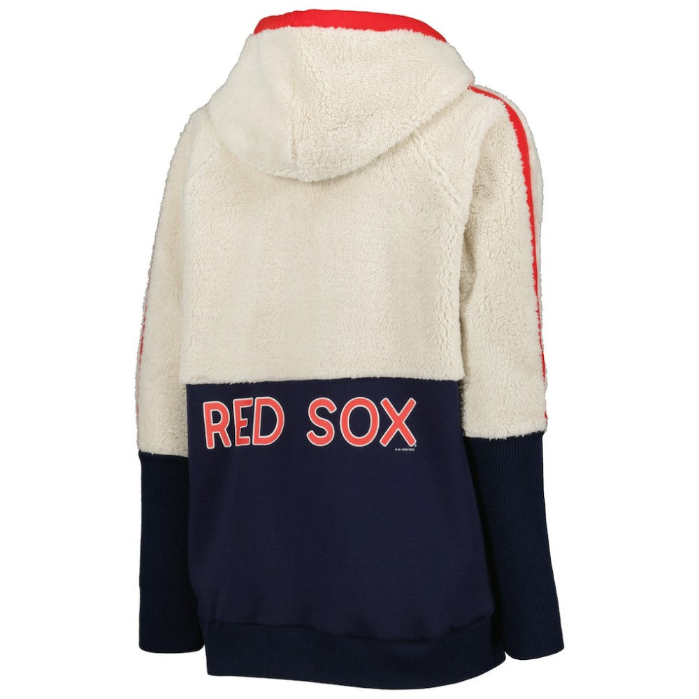 Boston Red Sox G-III 4Her by Carl Banks Women's Shuffle It Raglan Full-Zip Hoodie - Oatmeal/Navy - MLB Sale