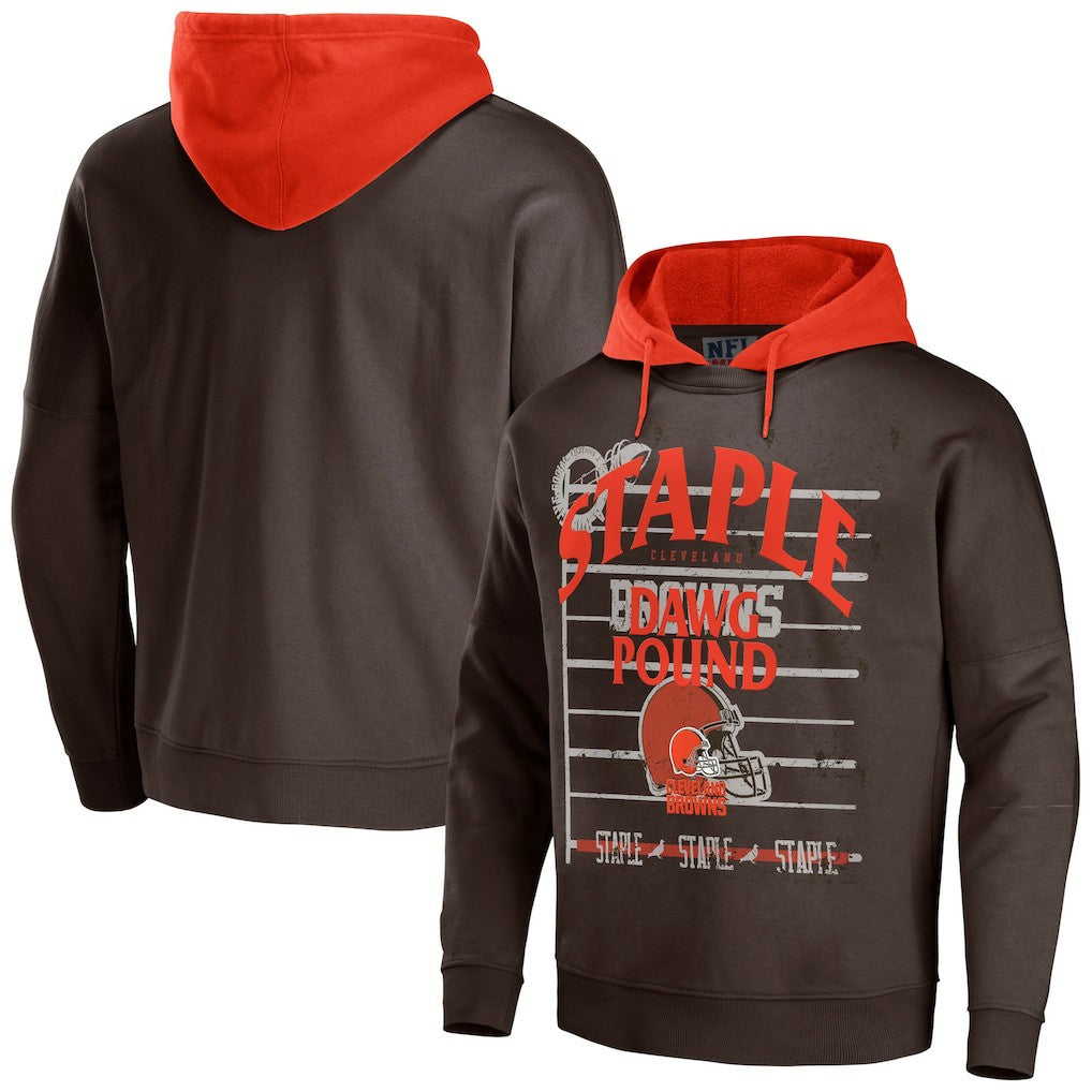 Cleveland Browns NFL x Staple Throwback Vintage Wash Pullover Hoodie Brown