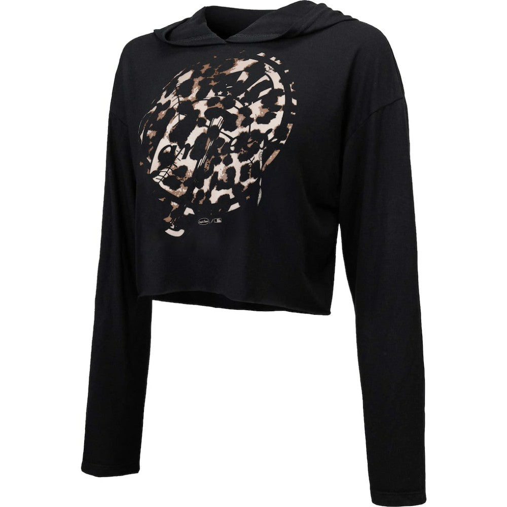 New York Yankees Majestic Threads Women's Leopard Cropped Hoodie - Black - MLB on Sale