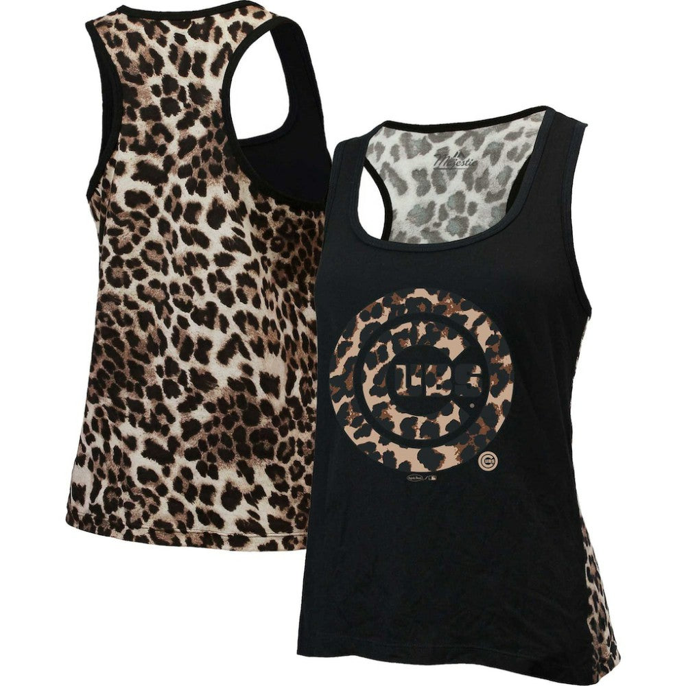 Chicago Cubs Majestic Threads Women's Leopard Tank Top - Black - MLB Sale
