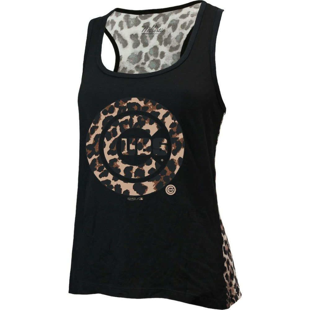 Chicago Cubs Majestic Threads Women's Leopard Tank Top - Black - MLB Sale