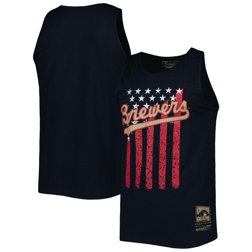 Milwaukee Brewers Mitchell & Ness Cooperstown Collection Stars and Stripes Tank Top - Navy - Mitchell & Ness on Sale