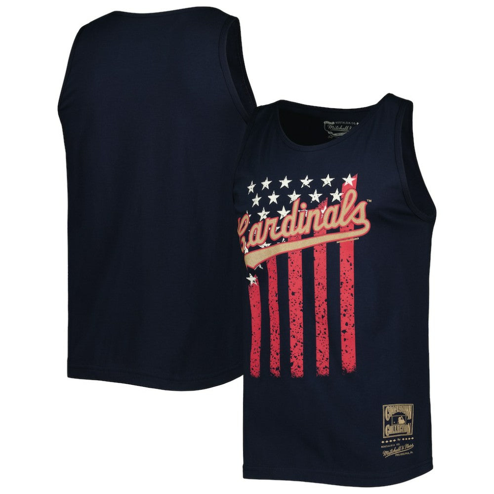 St. Louis Cardinals Mitchell & Ness Cooperstown Collection Stars and Stripes Tank Top - Navy - Mitchell & Ness on Sale