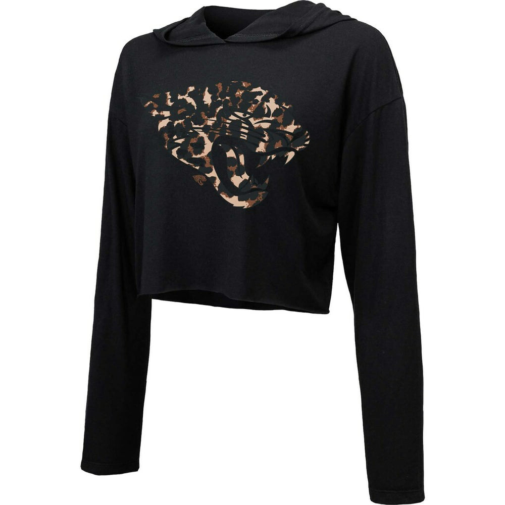 Jacksonville Jaguars Majestic Threads Women's Leopard Cropped Pullover Hoodie Black