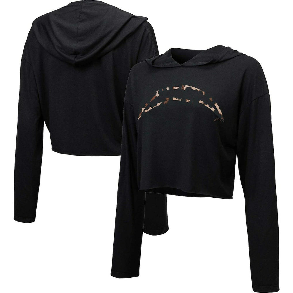 Los Angeles Chargers Majestic Threads Women's Leopard Cropped Pullover Hoodie Black