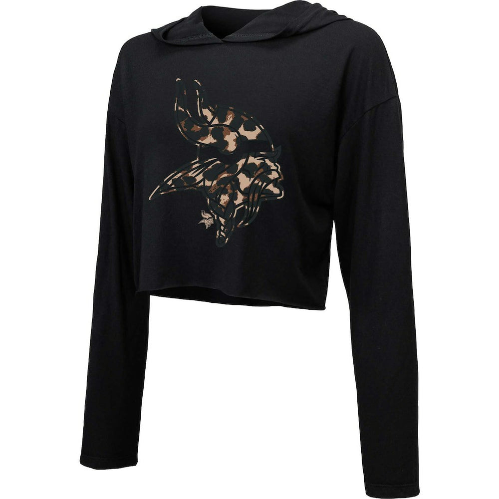 Minnesota Vikings Majestic Threads Women's Leopard Cropped Pullover Hoodie Black