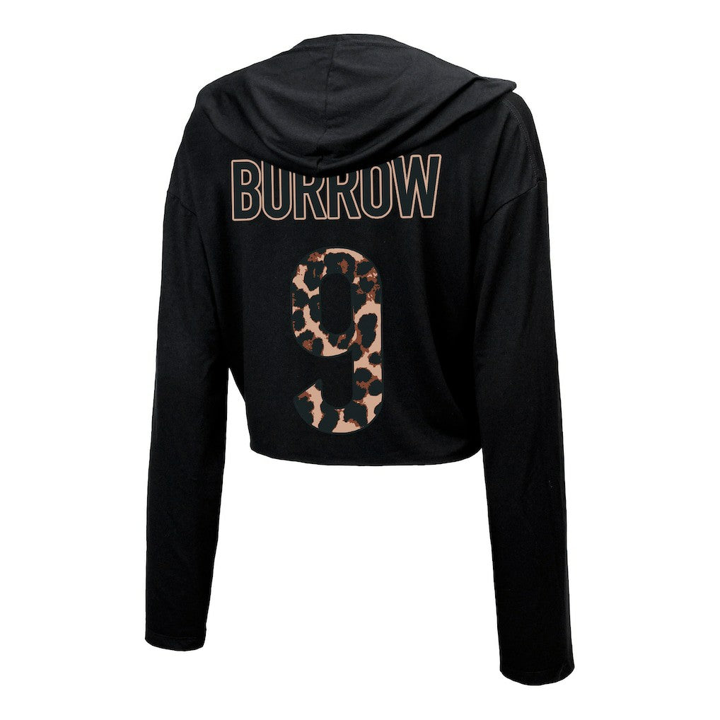 Joe Burrow Cincinnati Bengals Majestic Threads Women's Leopard Player Name & Number Long Sleeve Cropped Hoodie Black