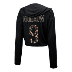 Joe Burrow Cincinnati Bengals Majestic Threads Women's Leopard Player Name & Number Long Sleeve Cropped Hoodie Black