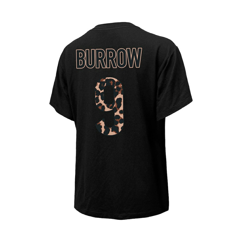 Joe Burrow Cincinnati Bengals Majestic Threads Women's Leopard Player Name & Number T-Shirt Black
