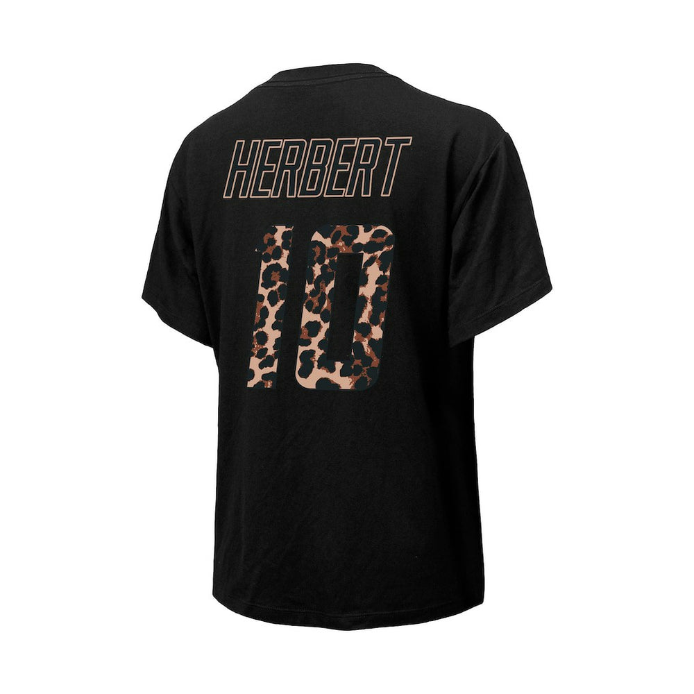 Justin Herbert Los Angeles Chargers Majestic Threads Women's Leopard Player Name & Number T-Shirt Black