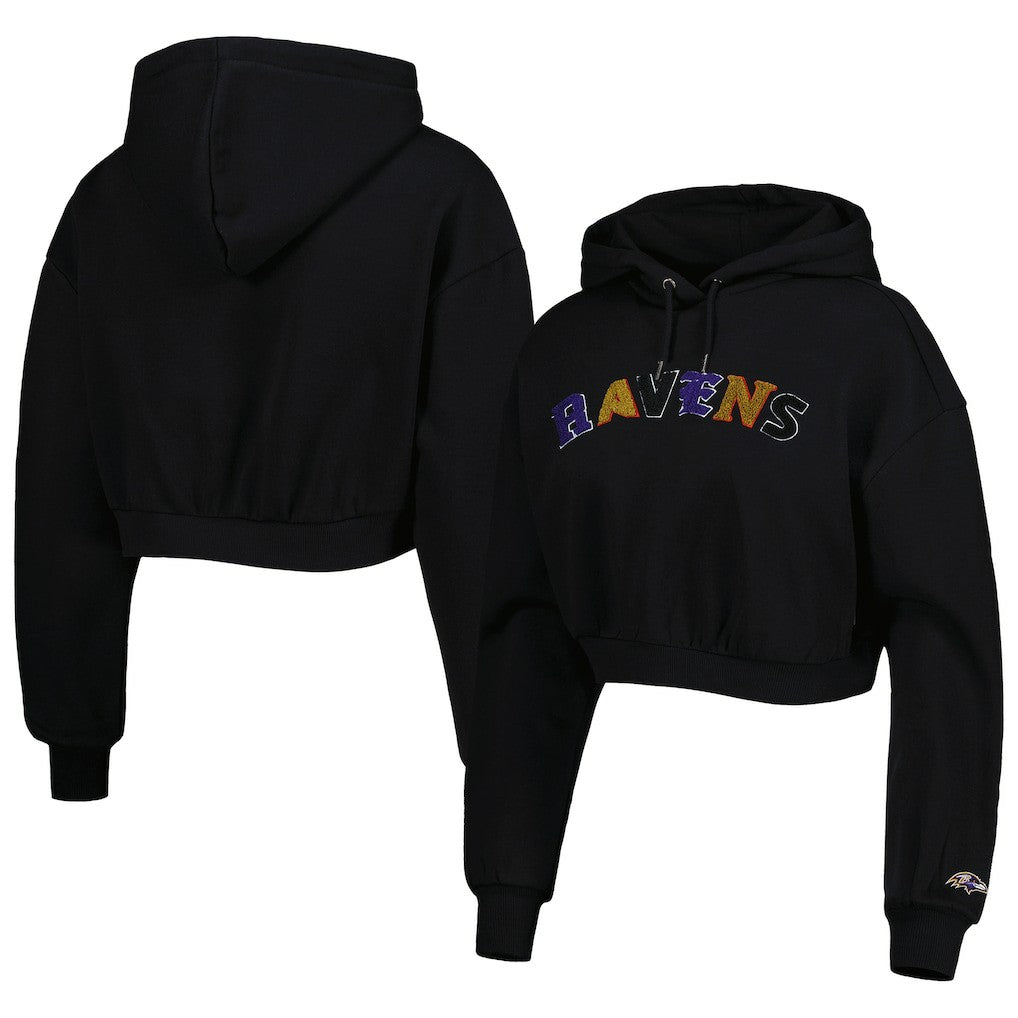Baltimore Ravens The Wild Collective Women's Cropped Pullover Hoodie Black