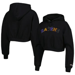 Baltimore Ravens The Wild Collective Women's Cropped Pullover Hoodie Black