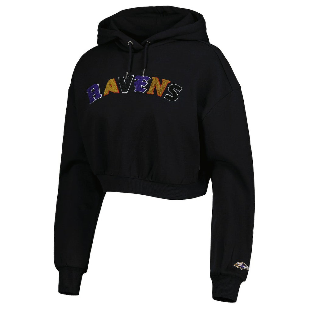 Baltimore Ravens The Wild Collective Women's Cropped Pullover Hoodie Black