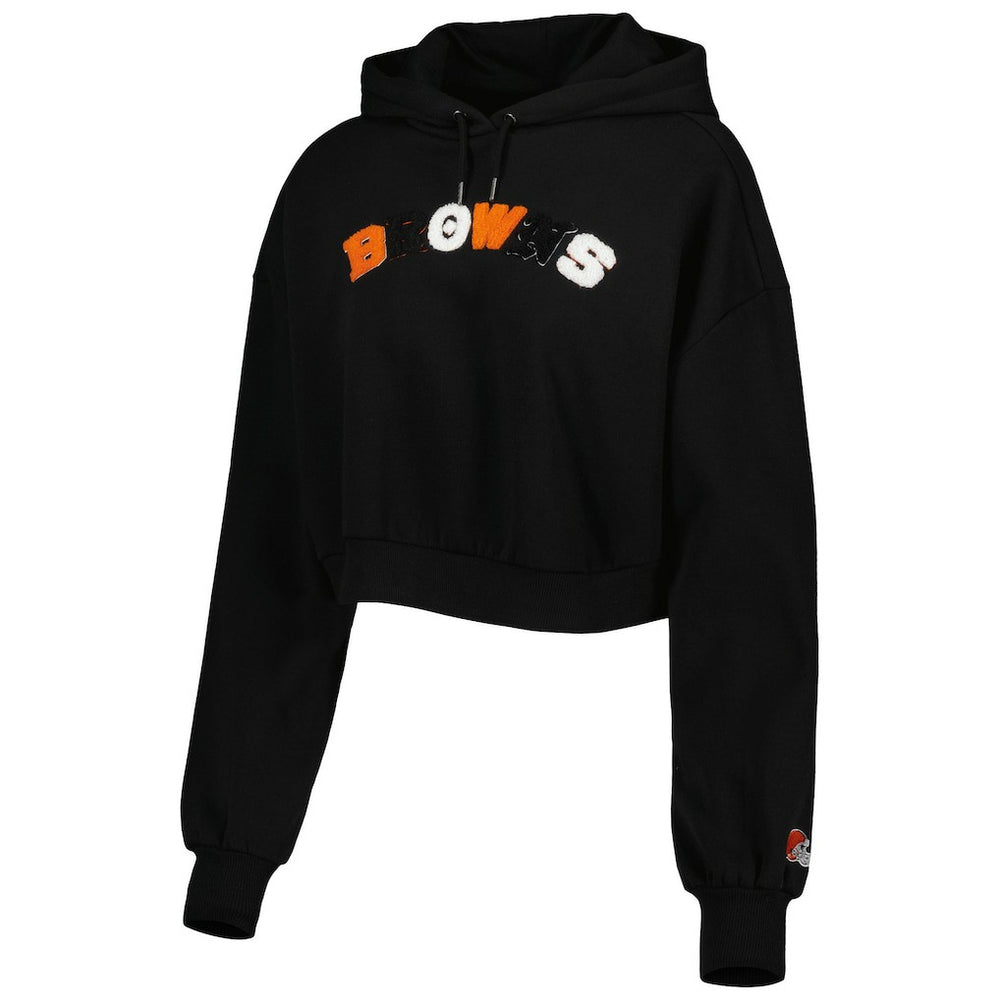 Cleveland Browns The Wild Collective Women's Cropped Pullover Hoodie Black