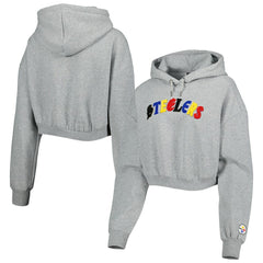 Pittsburgh Steelers The Wild Collective Women's Cropped Pullover Hoodie Gray