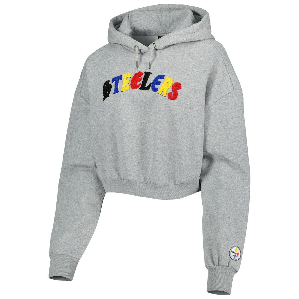 Pittsburgh Steelers The Wild Collective Women's Cropped Pullover Hoodie Gray