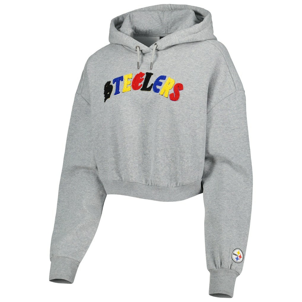 Pittsburgh Steelers The Wild Collective Women's Cropped Pullover Hoodie Gray