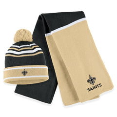 New Orleans Saints WEAR by Erin Andrews Women's Colorblock Cuffed Knit Hat with Pom and Scarf Set Black