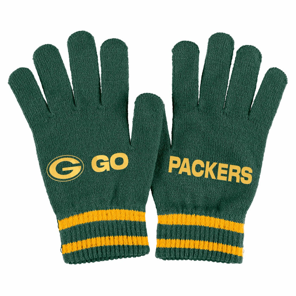 Green Bay Packers WEAR by Erin Andrews Women's Double Jacquard Cuffed Knit Hat with Pom and Gloves Set Green