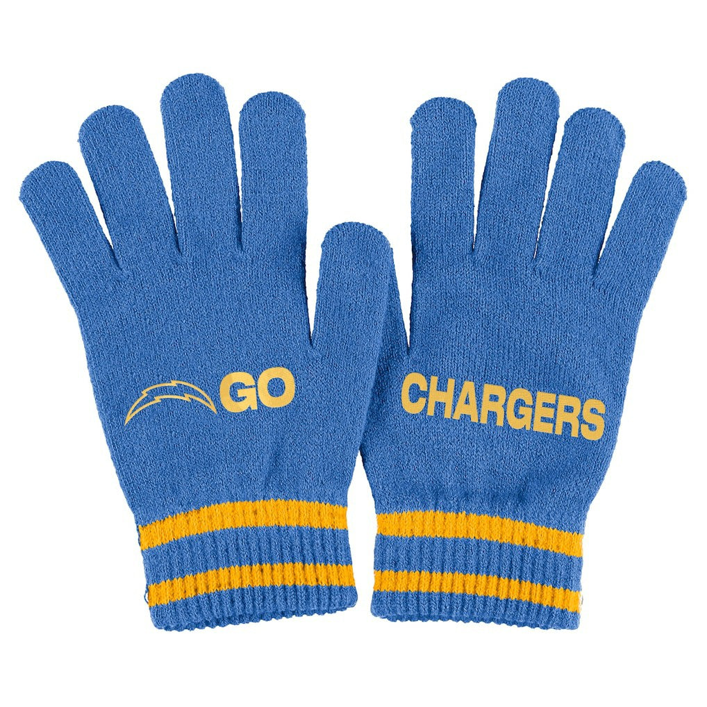 Los Angeles Chargers WEAR by Erin Andrews Women's Double Jacquard Cuffed Knit Hat with Pom and Gloves Set Powder Blue
