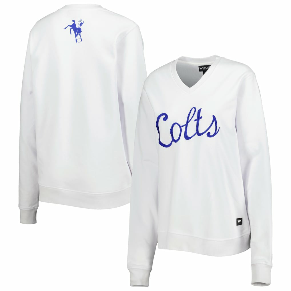 Indianapolis Colts The Wild Collective Women's Cheer V-Neck Fleece Pullover Sweatshirt White