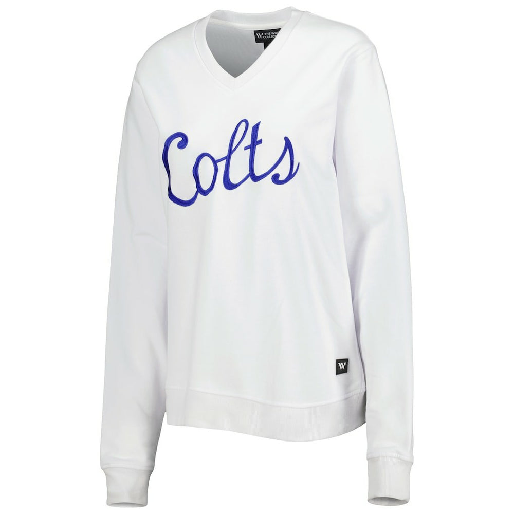 Indianapolis Colts The Wild Collective Women's Cheer V-Neck Fleece Pullover Sweatshirt White