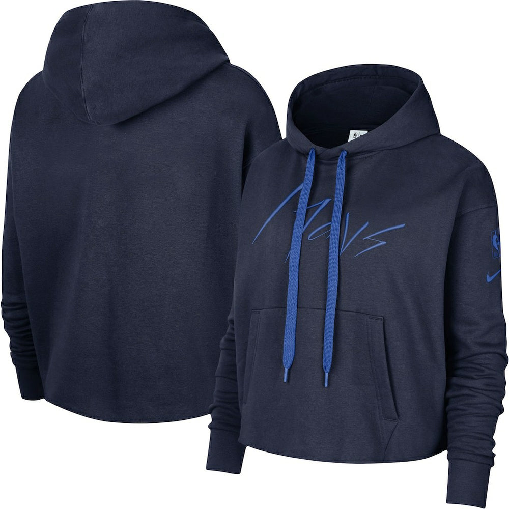 Dallas Mavericks Women's Split Flip Courtside Cropped Pullover Hoodie for sale Navy | Nike discount
