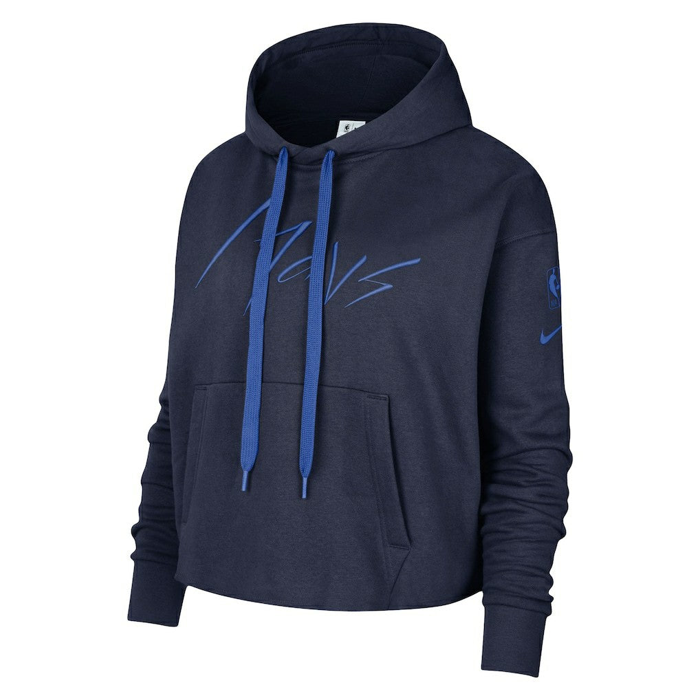 Dallas Mavericks Women's Split Flip Courtside Cropped Pullover Hoodie for sale Navy | Nike discount