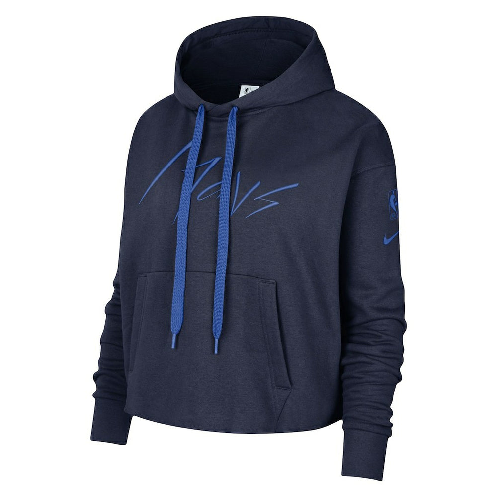 Dallas Mavericks Women's Split Flip Courtside Cropped Pullover Hoodie for sale Navy | Nike discount