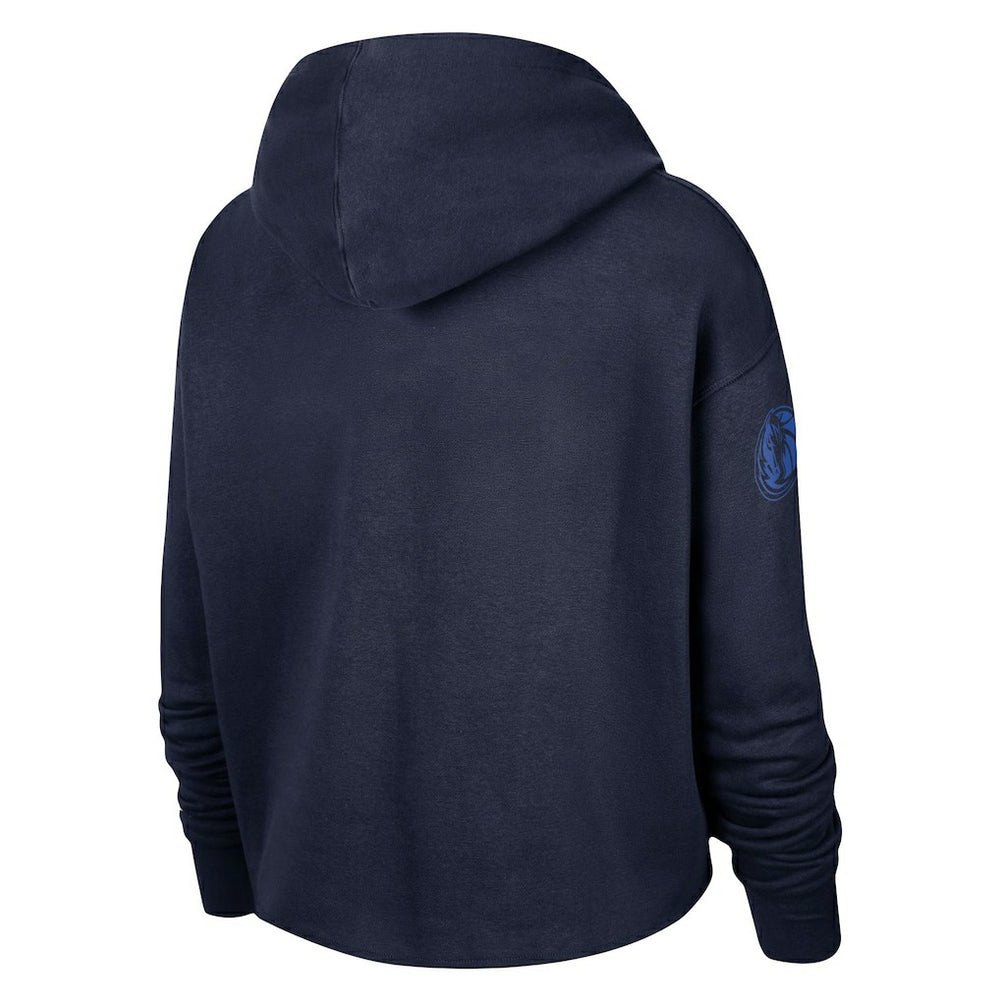 Dallas Mavericks Women's Split Flip Courtside Cropped Pullover Hoodie for sale Navy | Nike discount