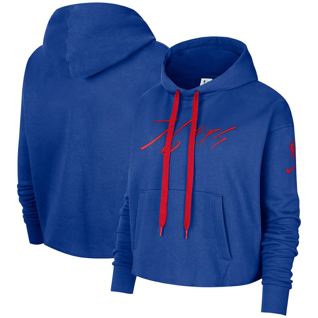 Philadelphia 76ers Women's Split Flip Courtside Cropped Pullover Hoodie Royal | Nike discount