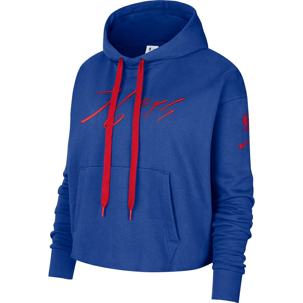 Philadelphia 76ers Women's Split Flip Courtside Cropped Pullover Hoodie Royal | Nike discount