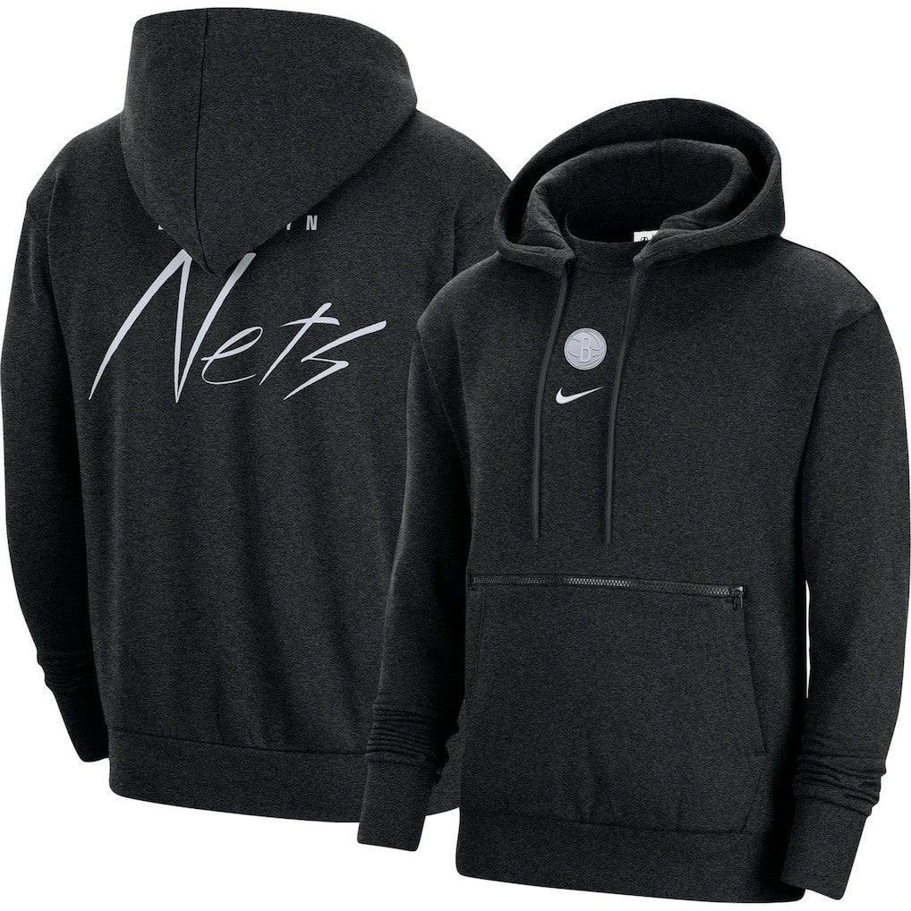 Brooklyn Nets Courtside Versus Flight Pullover Hoodie Heather Black | Nike