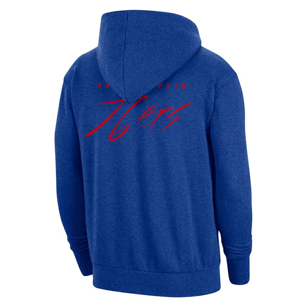 Philadelphia 76ers Courtside Versus Flight Pullover Hoodie Heather Royal | Nike Near Me