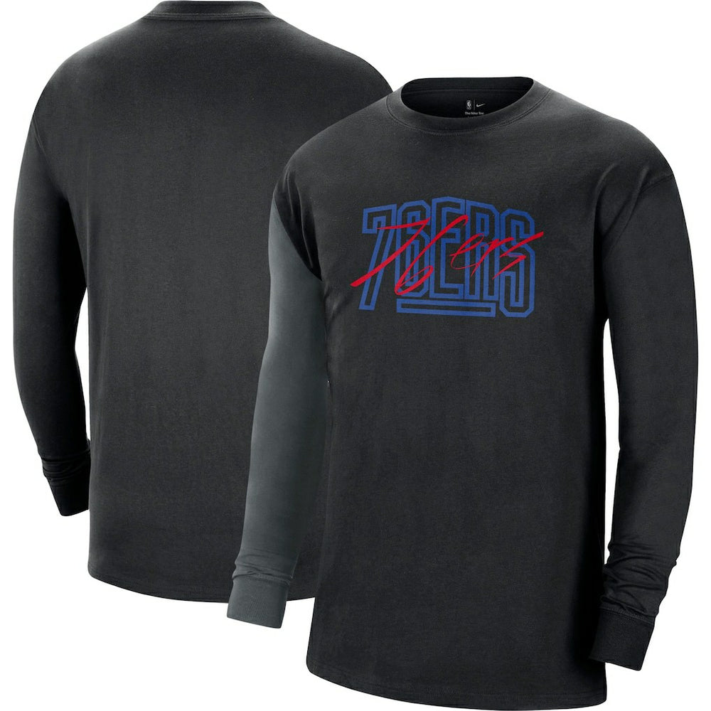 Philadelphia 76ers Courtside Versus Flight MAX90 Long Sleeve T-Shirt Black | Nike US