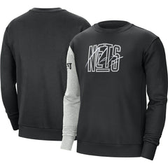 Brooklyn Nets Courtside Versus Force & Flight Pullover Sweatshirt Black/Heather Gray | Nike for sale