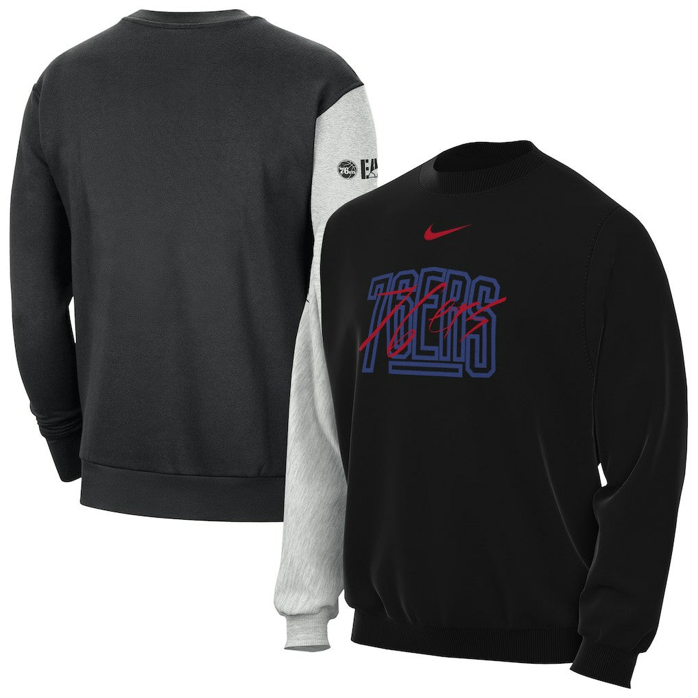 Philadelphia 76ers Courtside Versus Force & Flight Pullover Sweatshirt Black/Heather Gray | Nike US