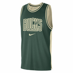 Milwaukee Bucks Courtside Versus Force Split DNA Performance Mesh Tank Top Hunter Green/Cream | Nike