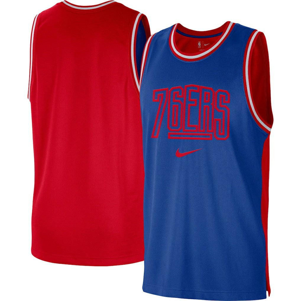 Philadelphia 76ers Courtside Versus Force Split DNA Performance Mesh Tank Top for sale Royal/Red | Nike online