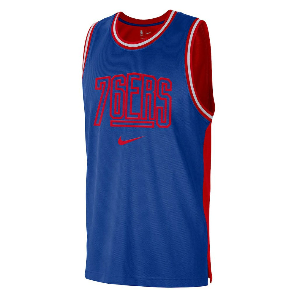 Philadelphia 76ers Courtside Versus Force Split DNA Performance Mesh Tank Top for sale Royal/Red | Nike online
