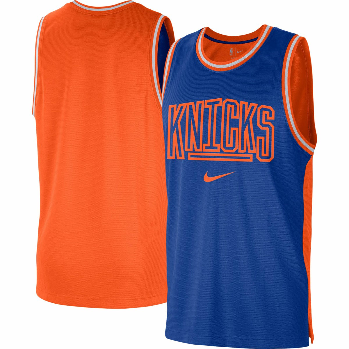 New York Knicks Courtside Versus Force Split DNA Performance Mesh Tank Top Blue/Orange | Nike US