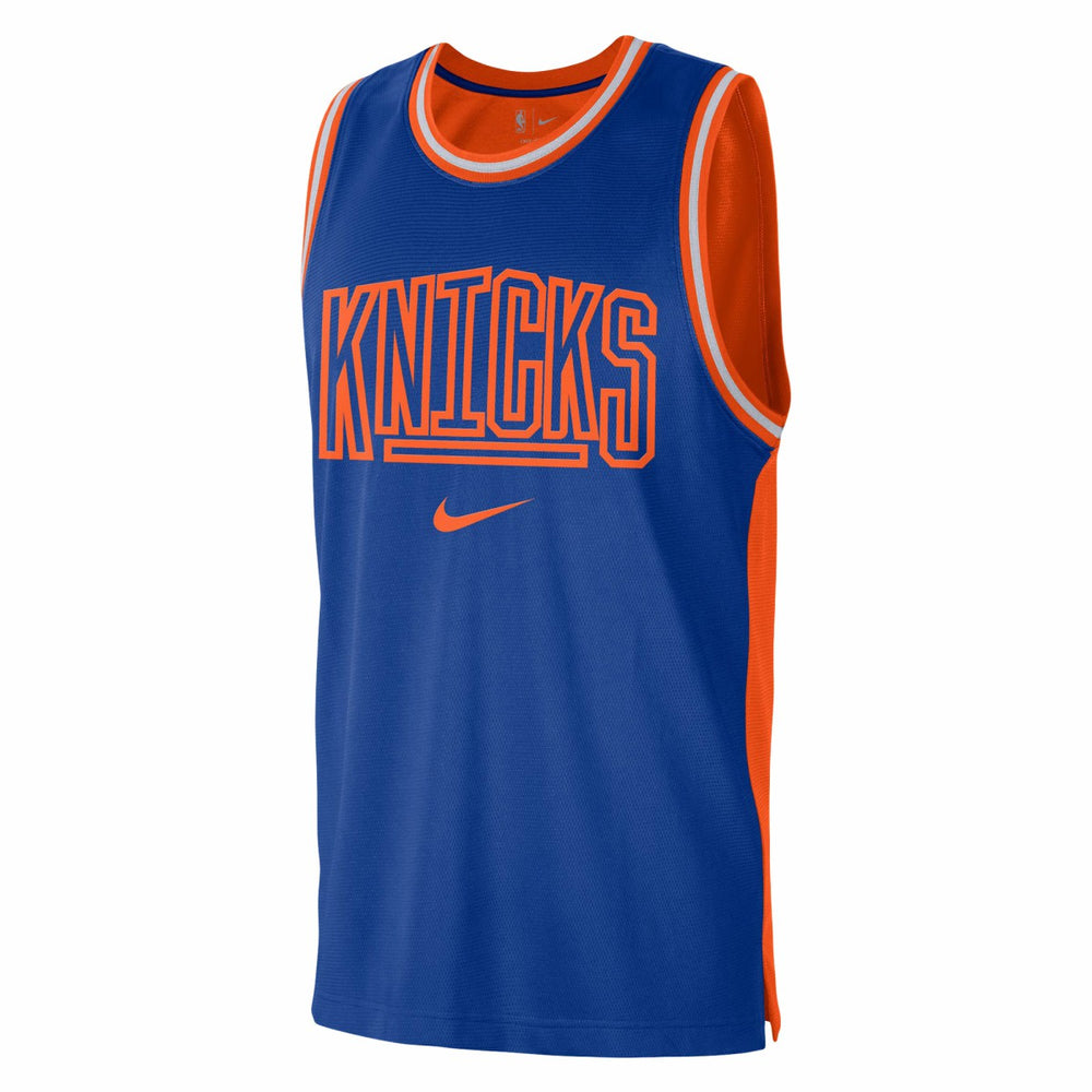 New York Knicks Courtside Versus Force Split DNA Performance Mesh Tank Top Blue/Orange | Nike US