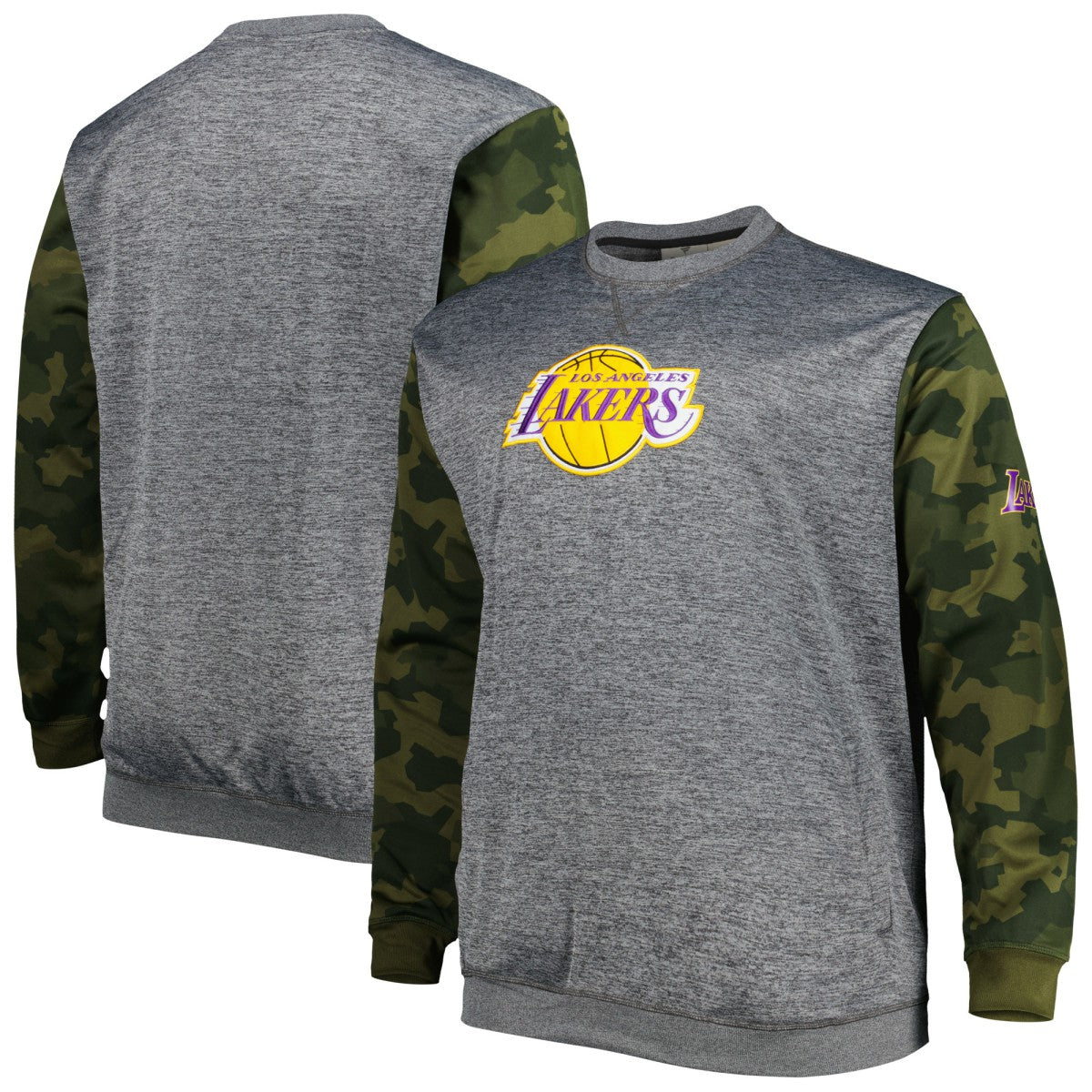 Los Angeles Lakers Big & Tall Camo Stitched Sweatshirt Heather Charcoal | Fanatics Lifestyle