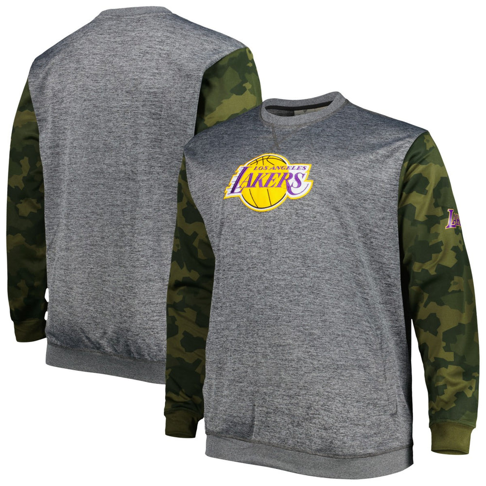 Los Angeles Lakers Big & Tall Camo Stitched Sweatshirt Heather Charcoal | Fanatics Lifestyle