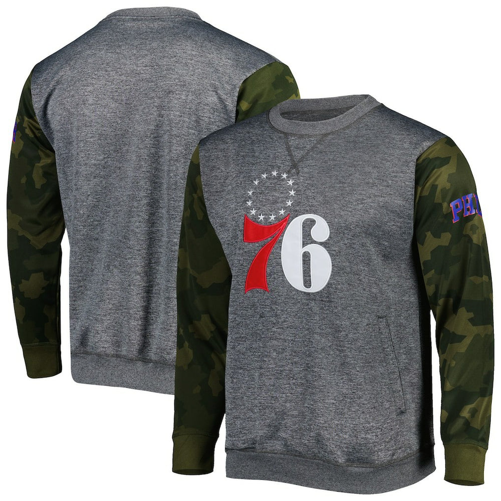 Philadelphia 76ers Camo Stitched Sweatshirt Heather Charcoal | Fanatics for sale