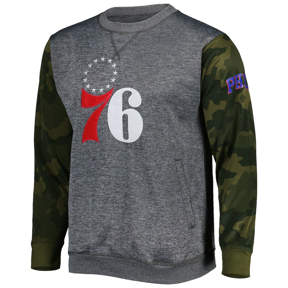 Philadelphia 76ers Camo Stitched Sweatshirt Heather Charcoal | Fanatics for sale