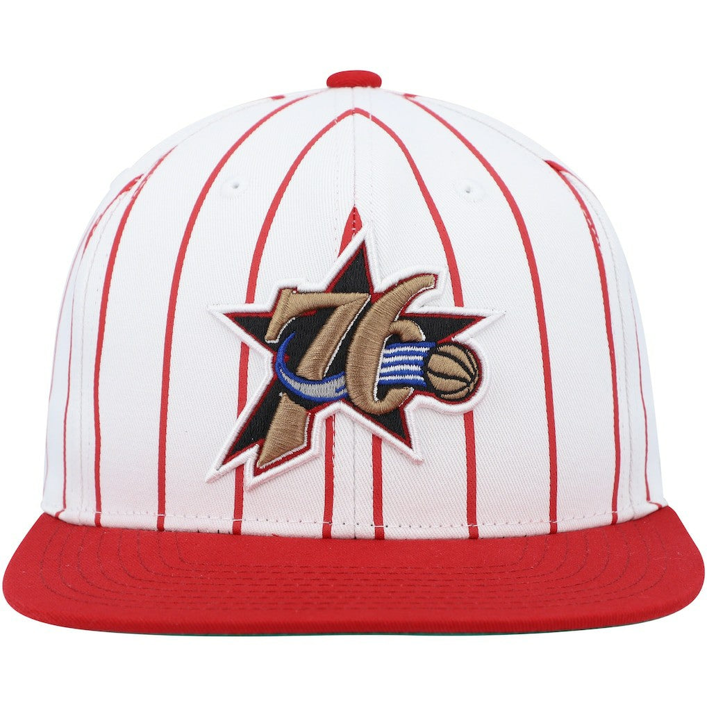 Philadelphia 76ers Hardwood Classics Pinstripe Snapback Hat White | Mitchell & Ness US