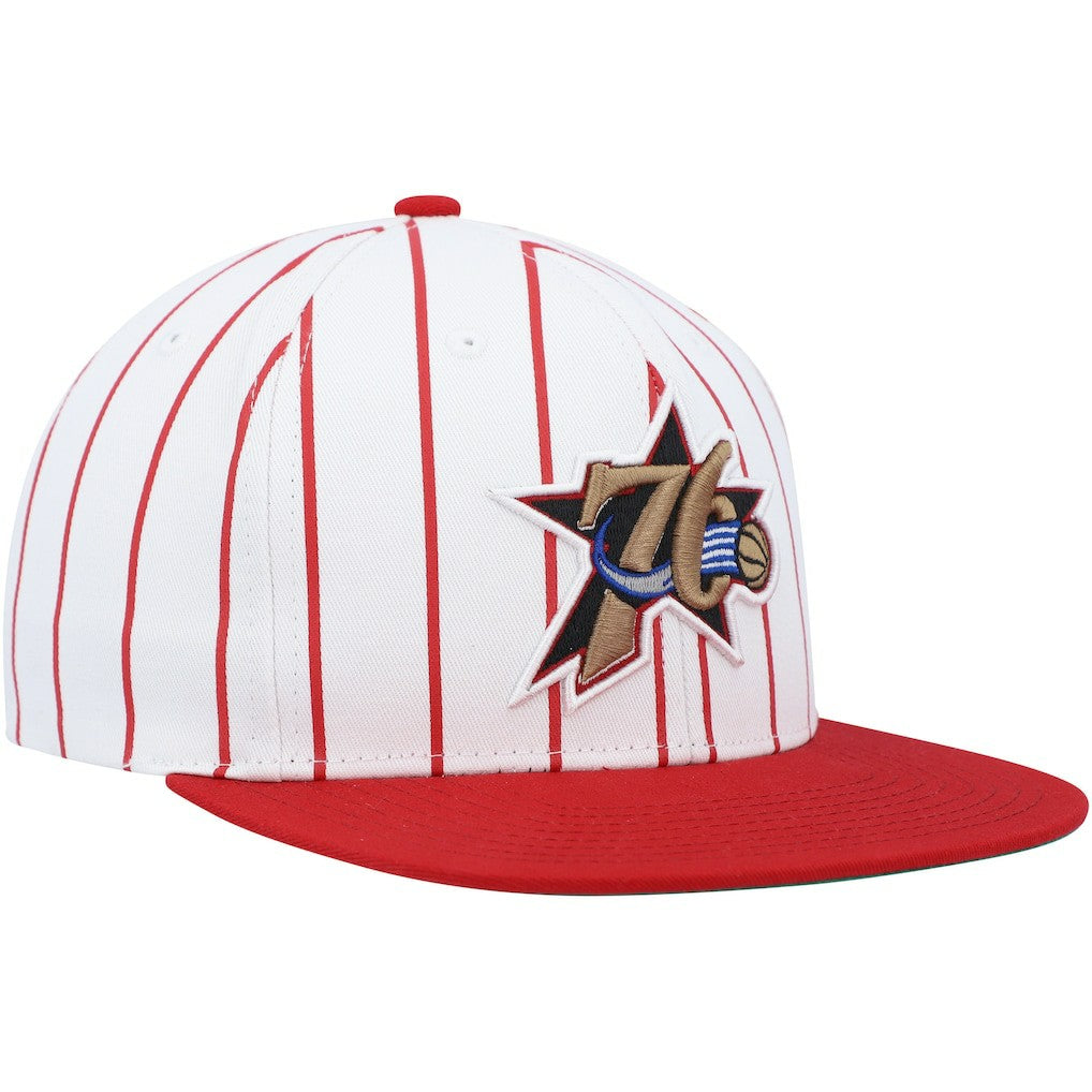 Philadelphia 76ers Hardwood Classics Pinstripe Snapback Hat White | Mitchell & Ness US