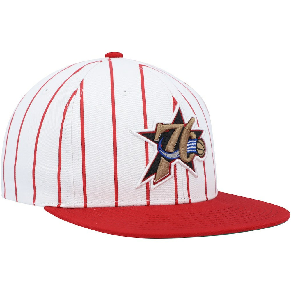 Philadelphia 76ers Hardwood Classics Pinstripe Snapback Hat White | Mitchell & Ness US